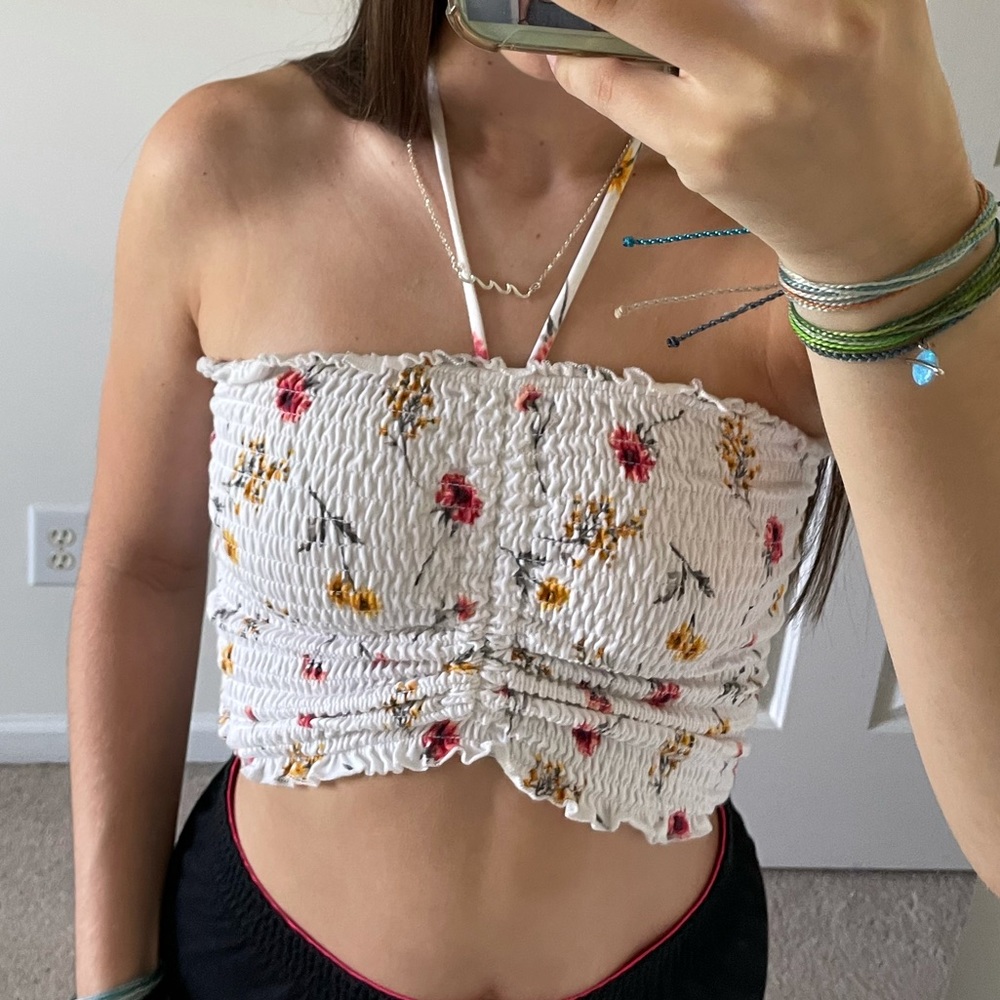 Forever 21 white floral crop top